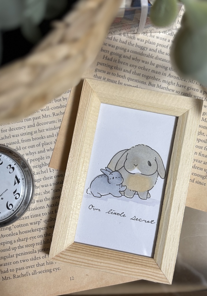 【原画】アナログイラスト 垂れ耳うさぎさん ブラック