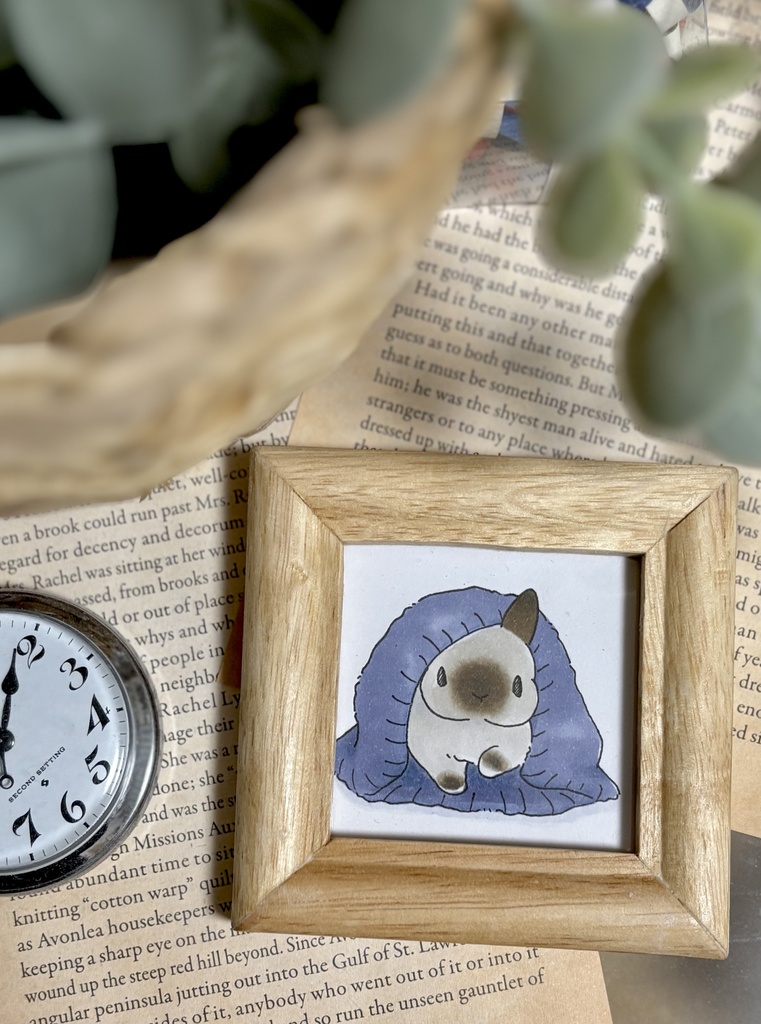 【原画】アナログイラスト 立ち耳うさぎ セーブルポイント 冬支度(飼い主さんのニット)