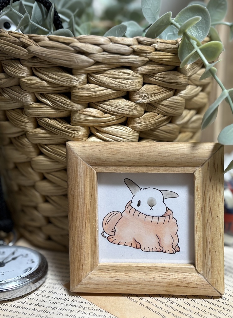 【原画】アナログイラスト プロペラさん 鼻ぽち フロスティ 冬支度(編みかけニット)