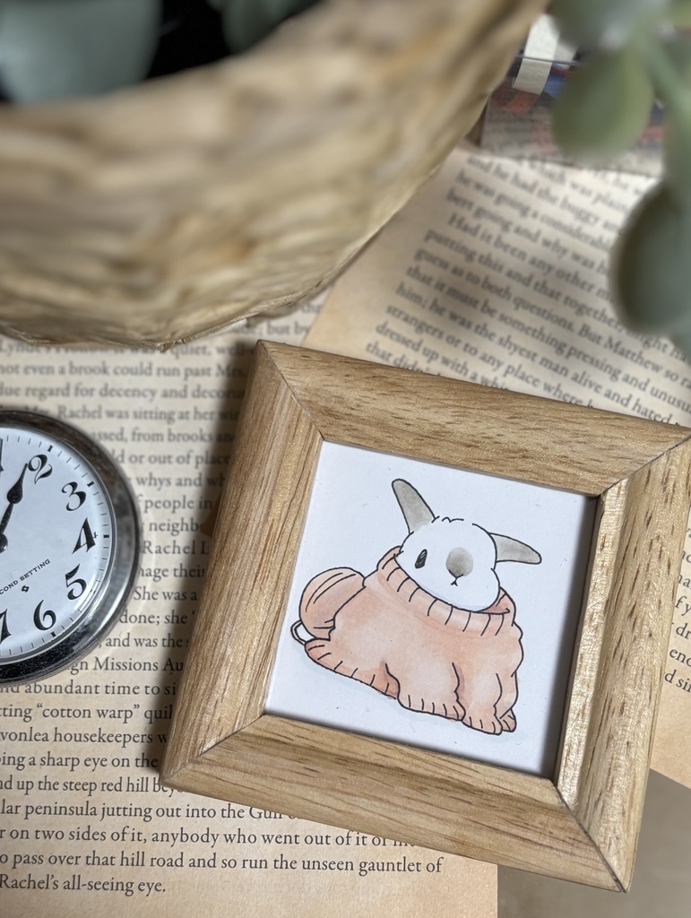 【原画】アナログイラスト プロペラさん 鼻ぽち フロスティ 冬支度(編みかけニット)