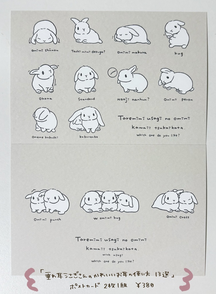 ポストカード2枚セット「垂れ耳うさぎさんの可愛いお耳の使い方」