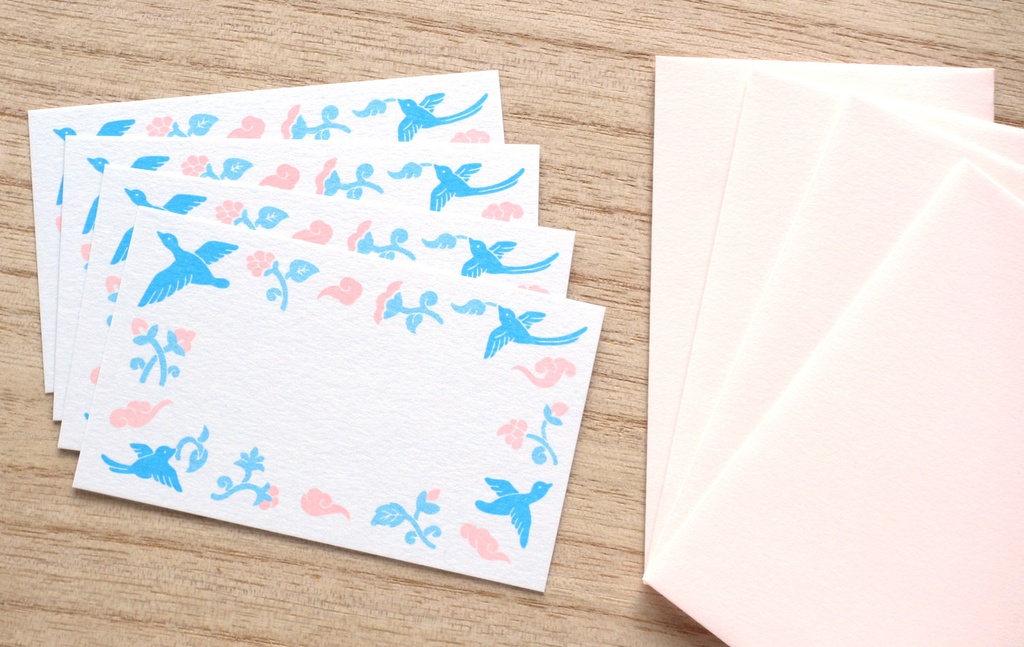 ミニカードセット「小花と雲鳥」