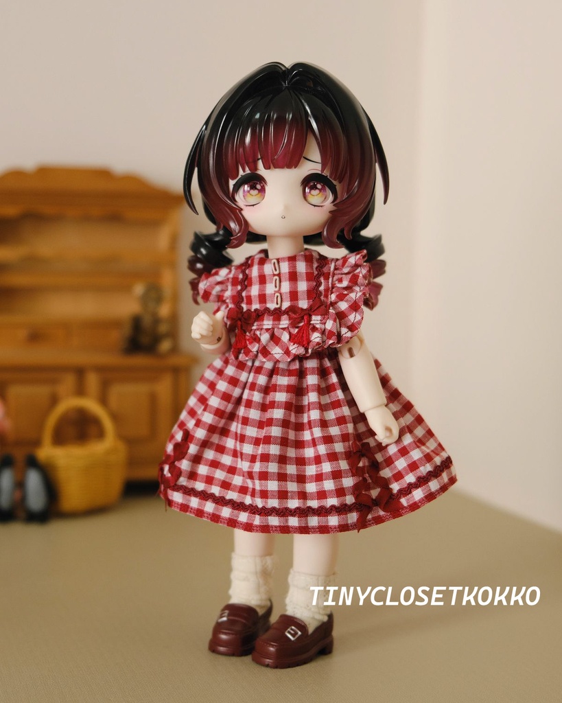 【ボニバニ6、ハルモニアサイズ】ギンガムチェックワンピースセット