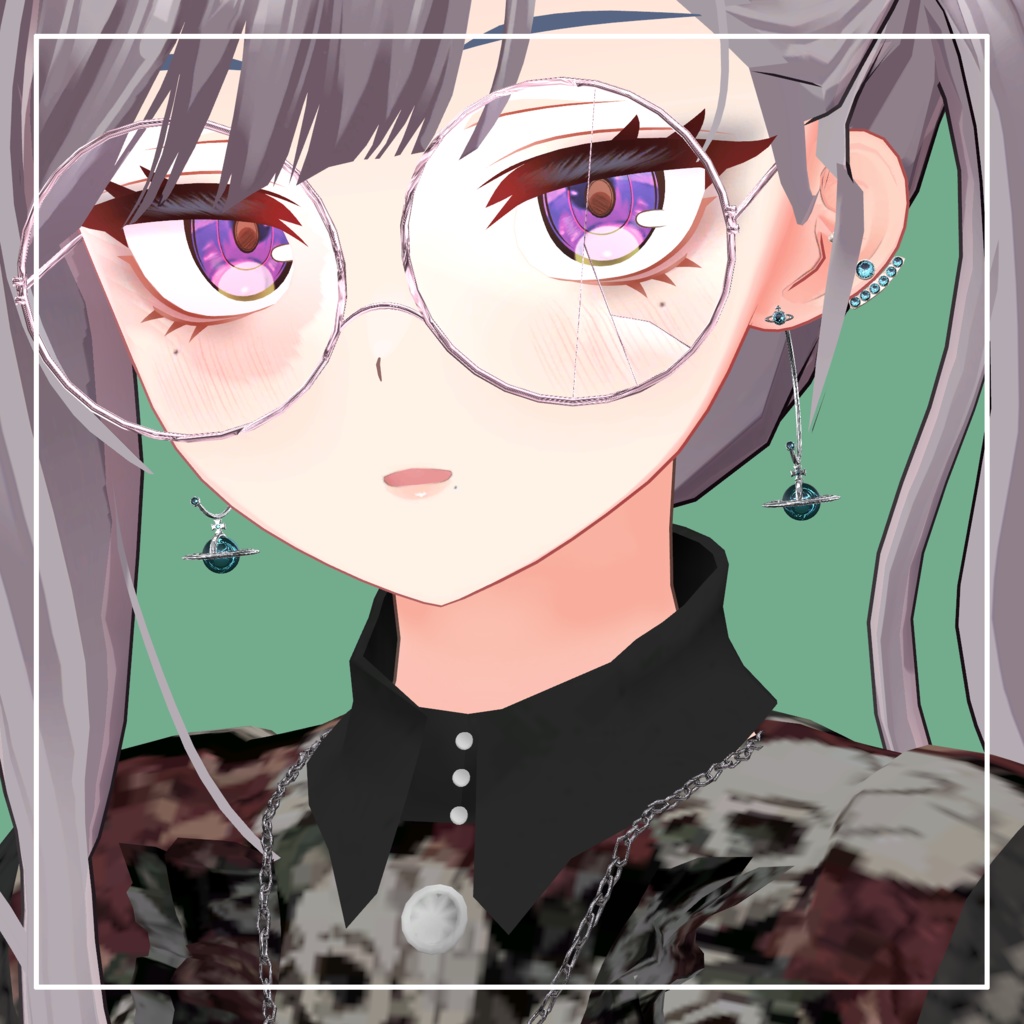 割れた丸メガネ