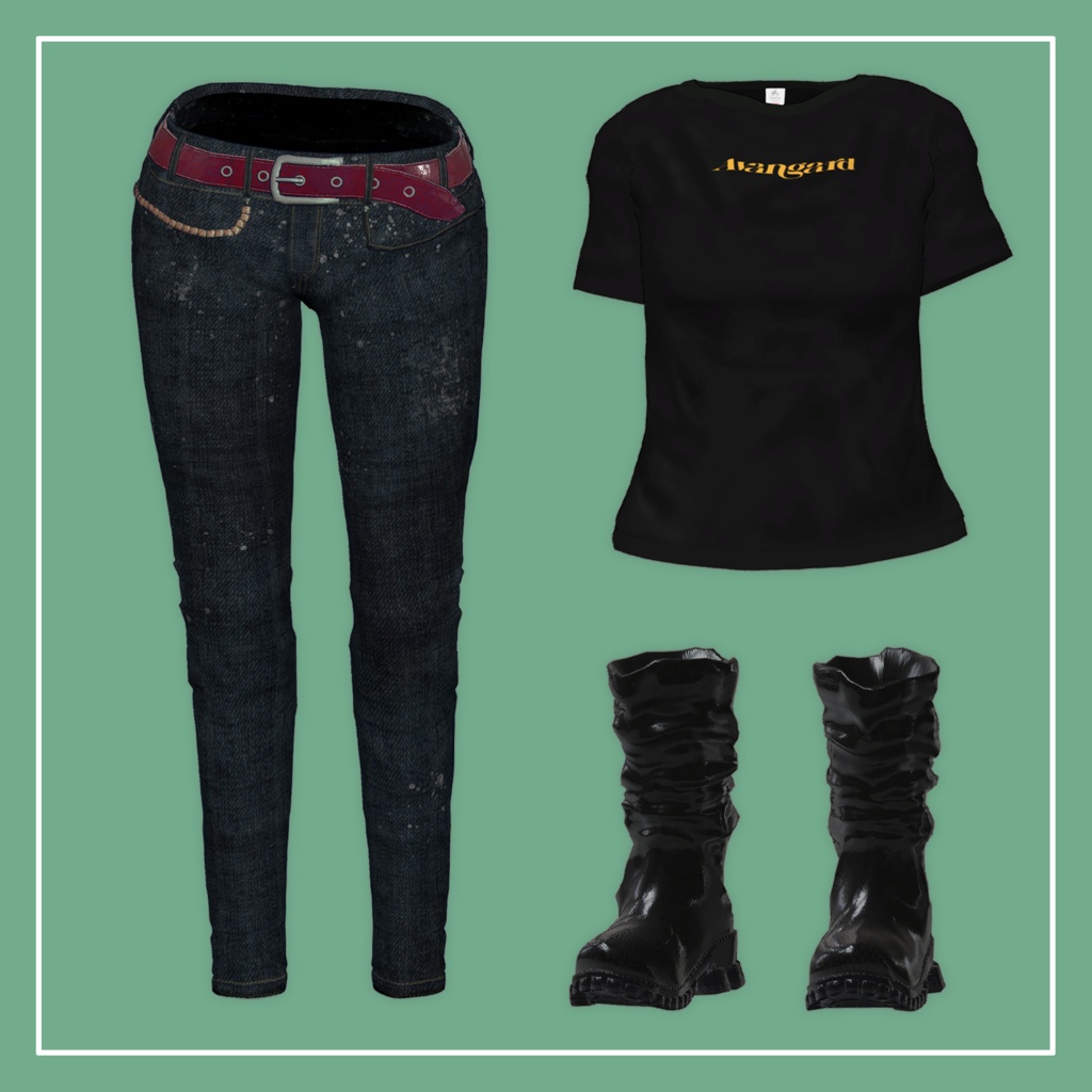 【VRChat】仙猫 専用 スキニー/Tシャツ/ブーツ セット(MA対応)