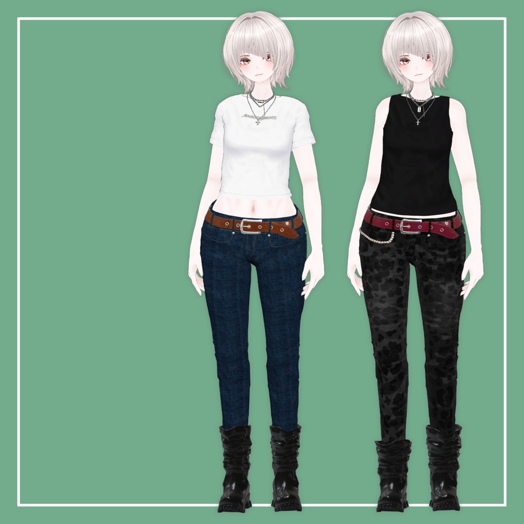 【VRChat】仙猫 専用 スキニー/Tシャツ/ブーツ セット(MA対応)