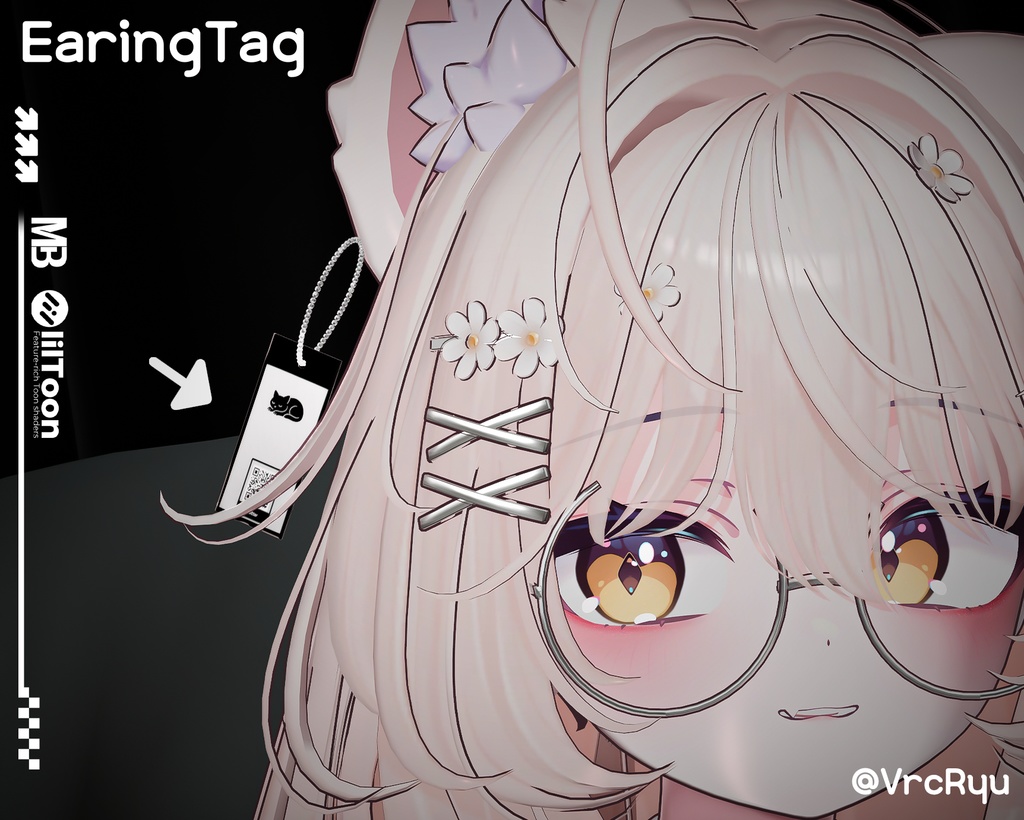 【VRCアクセ】 Earing Tag|タグ風ピアス