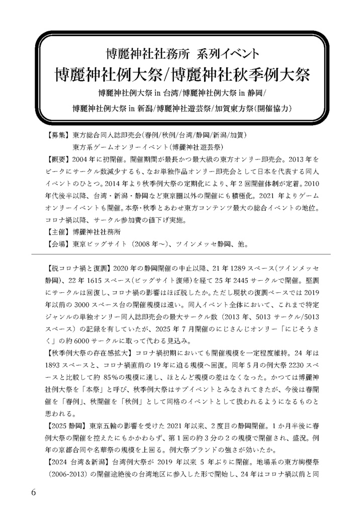 東方系同人誌即売会業界イベント四季報(日本国内版/Vol.10/2025年春号) The Market Data Book on Events of Touhou Project (Japanese Domestic Events Edition/Vol.10/Spring 2025)