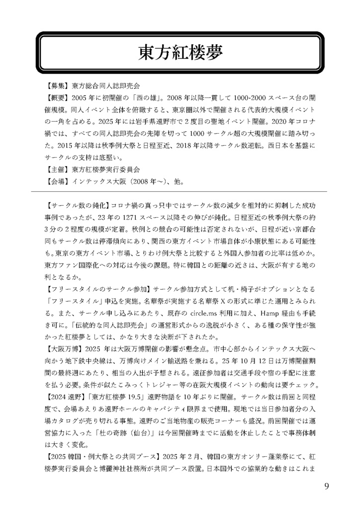 東方系同人誌即売会業界イベント四季報(日本国内版/Vol.10/2025年春号) The Market Data Book on Events of Touhou Project (Japanese Domestic Events Edition/Vol.10/Spring 2025)