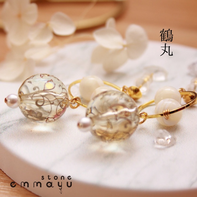 【鶴丸国永イメージ×天然石】マザーオブパールピアス【刀剣乱舞イメージアクセサリー】