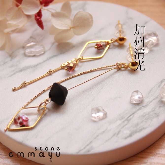 【加州清光イメージ×天然石】アルマンディンガーネット&アロマピアス【刀剣乱舞イメージアクセサリー】