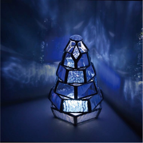 【小さなもみの木ランプ／Blue Collection】ステンドグラス・ミニランプ（LEDライト付）