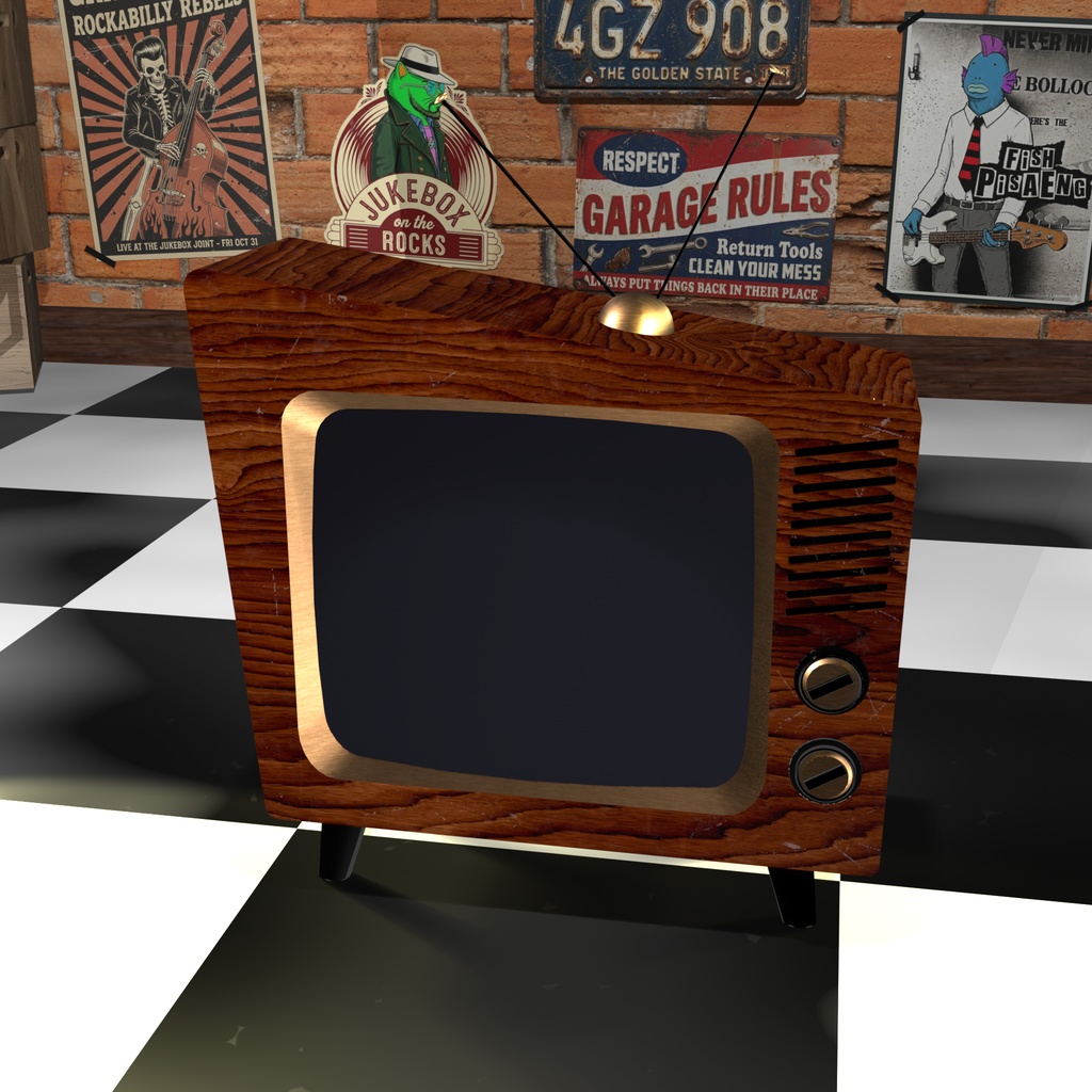 Vintage Wood CRT TV – 50s Retro Television Prop 5 Color Variations