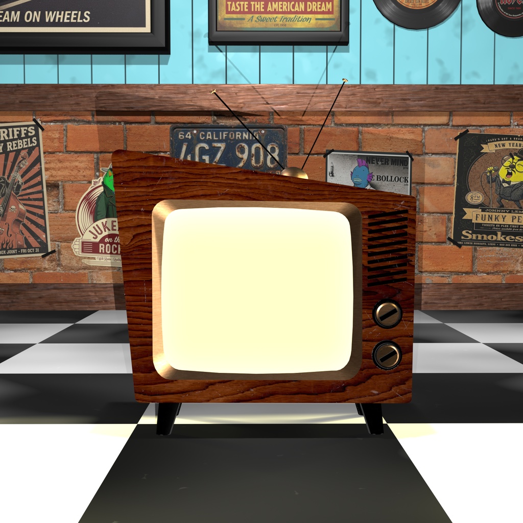 Vintage Wood CRT TV – 50s Retro Television Prop 5 Color Variations