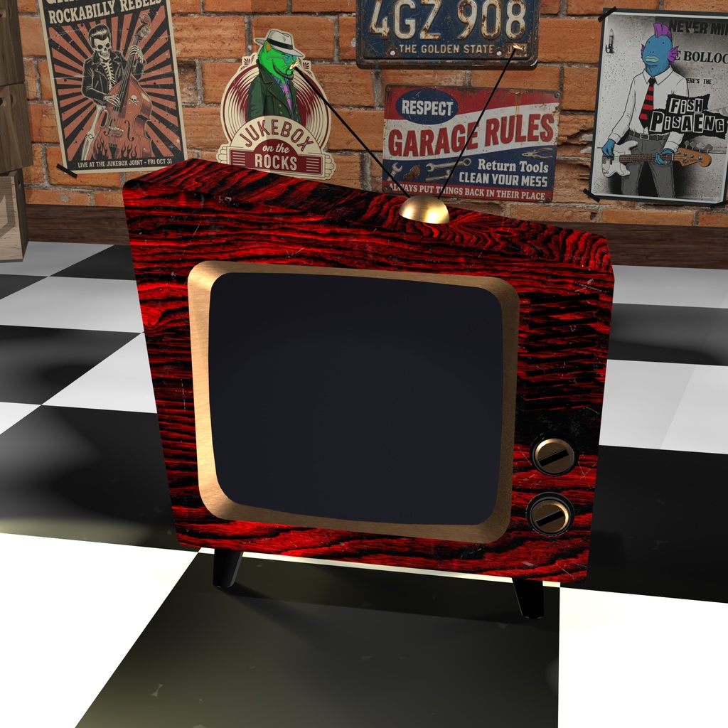 Vintage Wood CRT TV – 50s Retro Television Prop 5 Color Variations