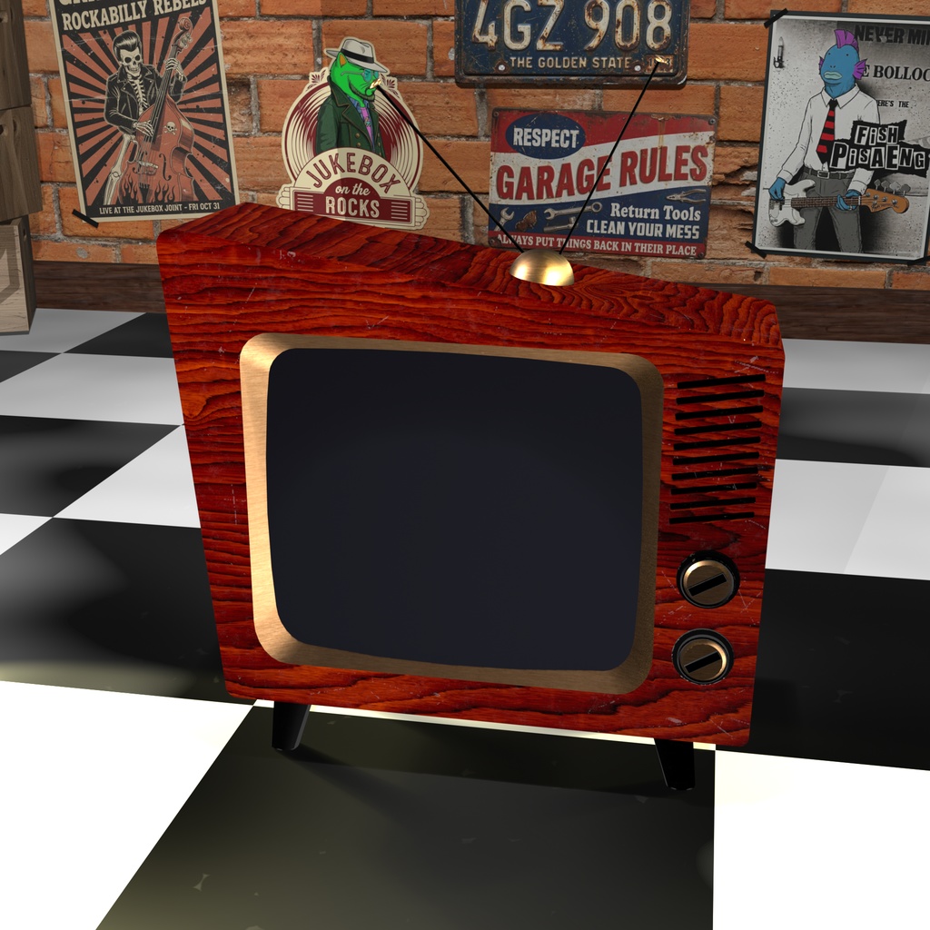 Vintage Wood CRT TV – 50s Retro Television Prop 5 Color Variations