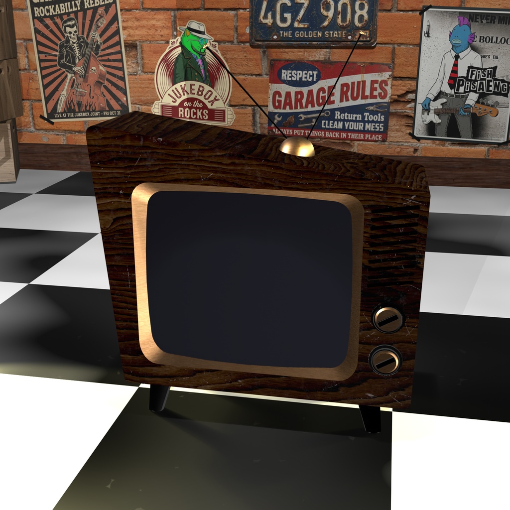 Vintage Wood CRT TV – 50s Retro Television Prop 5 Color Variations
