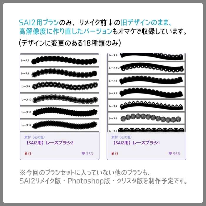 【無料】シンプルレースブラシ1【SAI2・クリスタ・Photoshop】