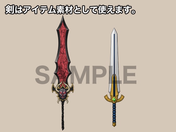 立ち絵素材、ツインテールの女剣士、普通の剣&魔剣、C03