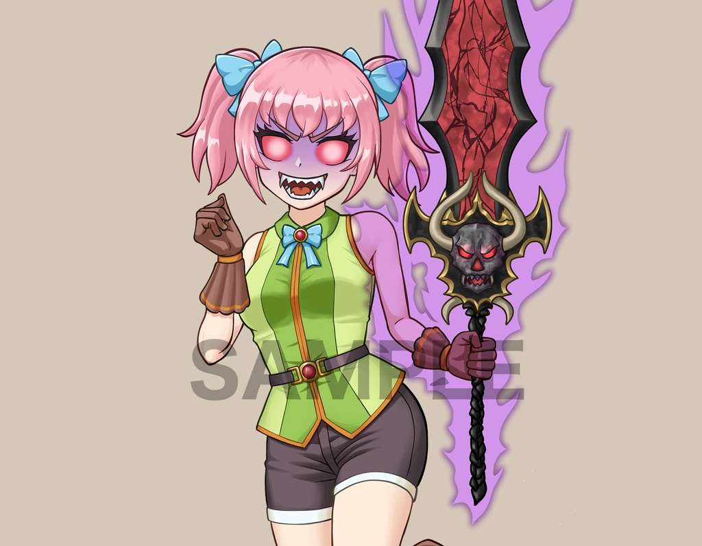 立ち絵素材、ツインテールの女剣士、普通の剣&魔剣、C03