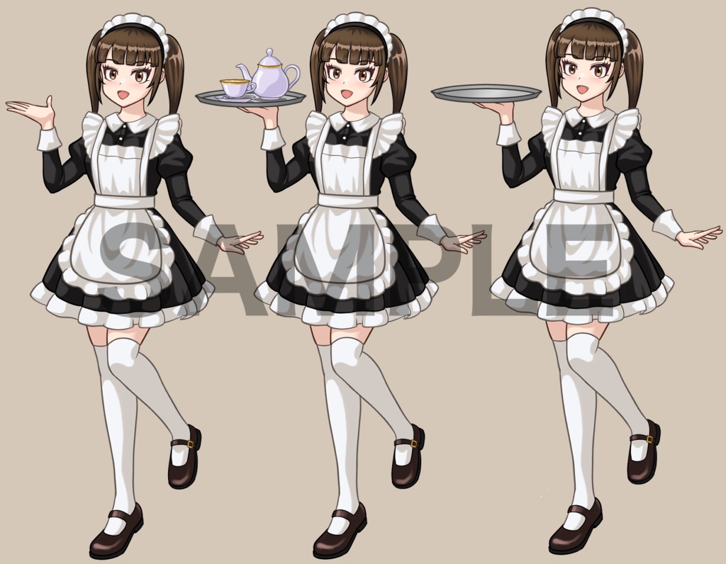 立ち絵素材、メイドの女の子、カフェ店員、ツインテール、C11