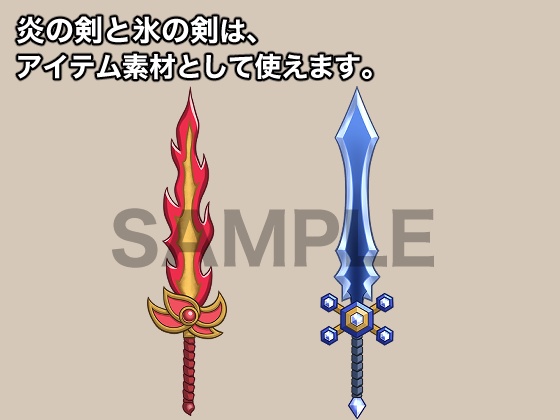 立ち絵素材、炎の剣と氷の剣を持つ、アイドル衣装の女戦士、C13。