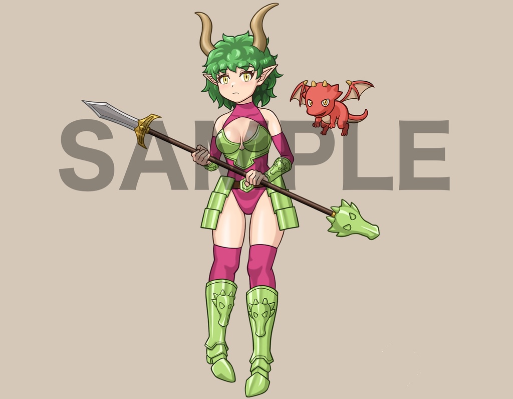 立ち絵素材、竜族の女騎士と、ちびドラゴン、C15