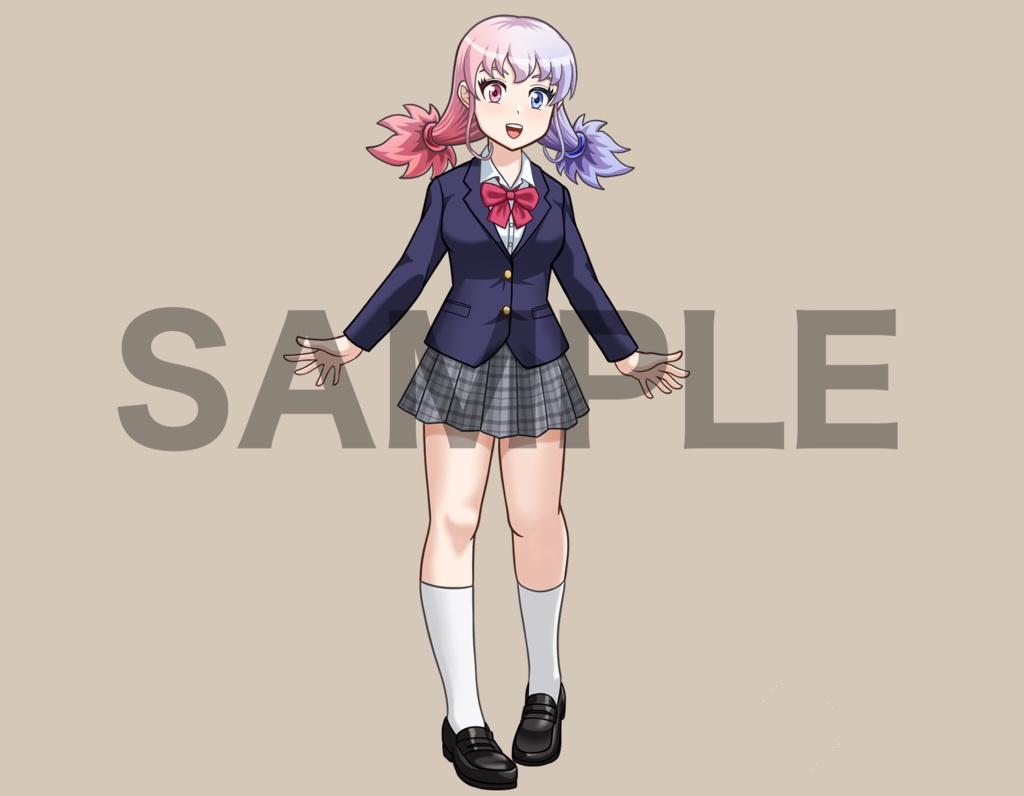 立ち絵素材、ツインテール、オッドアイの女子高生、C13