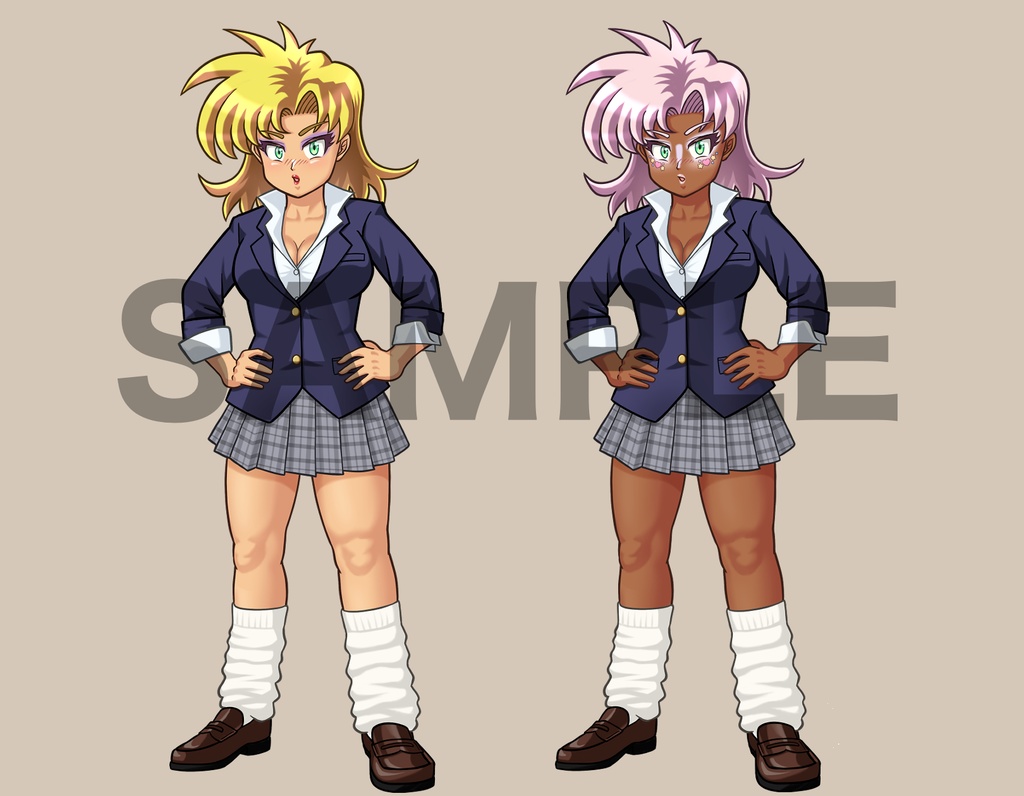 立ち絵素材、ガングロギャル(ヤマンバギャル)、コギャル、はちまき、普通女子高生、C17