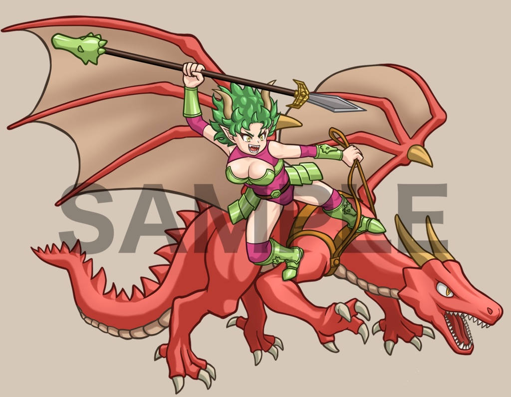 立ち絵素材、覚醒した竜族の女騎士と、ドラゴン、C15