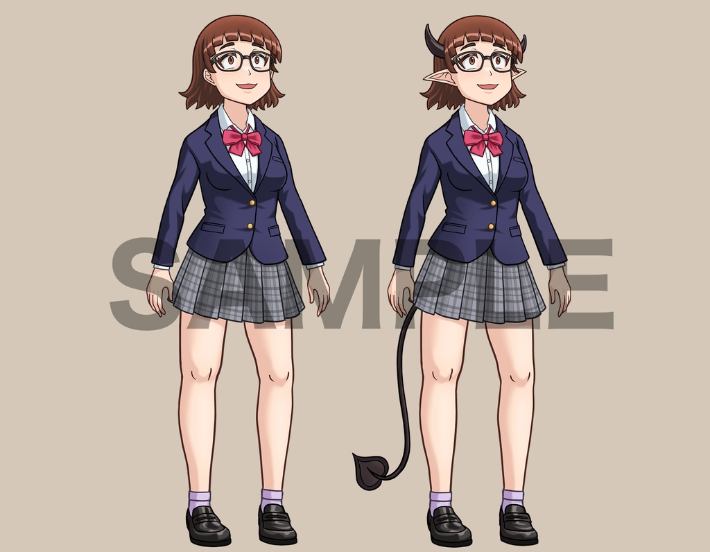 立ち絵素材、BL好きのメガネ女子高生、サキュバスバージョン付き、C22