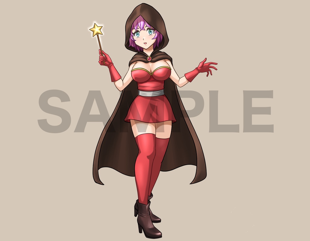 立ち絵素材、フードを被った魔法使いの女性、C44