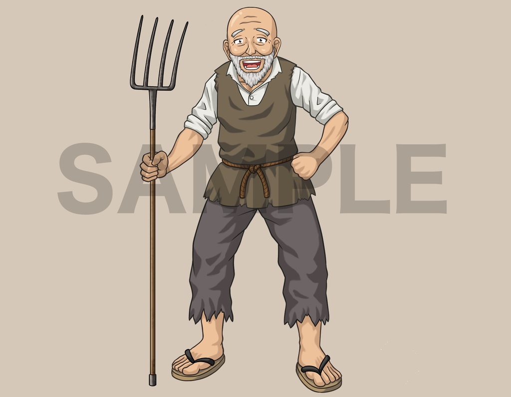 立ち絵素材、かつて村の英雄だった農夫のおじいさん、C07