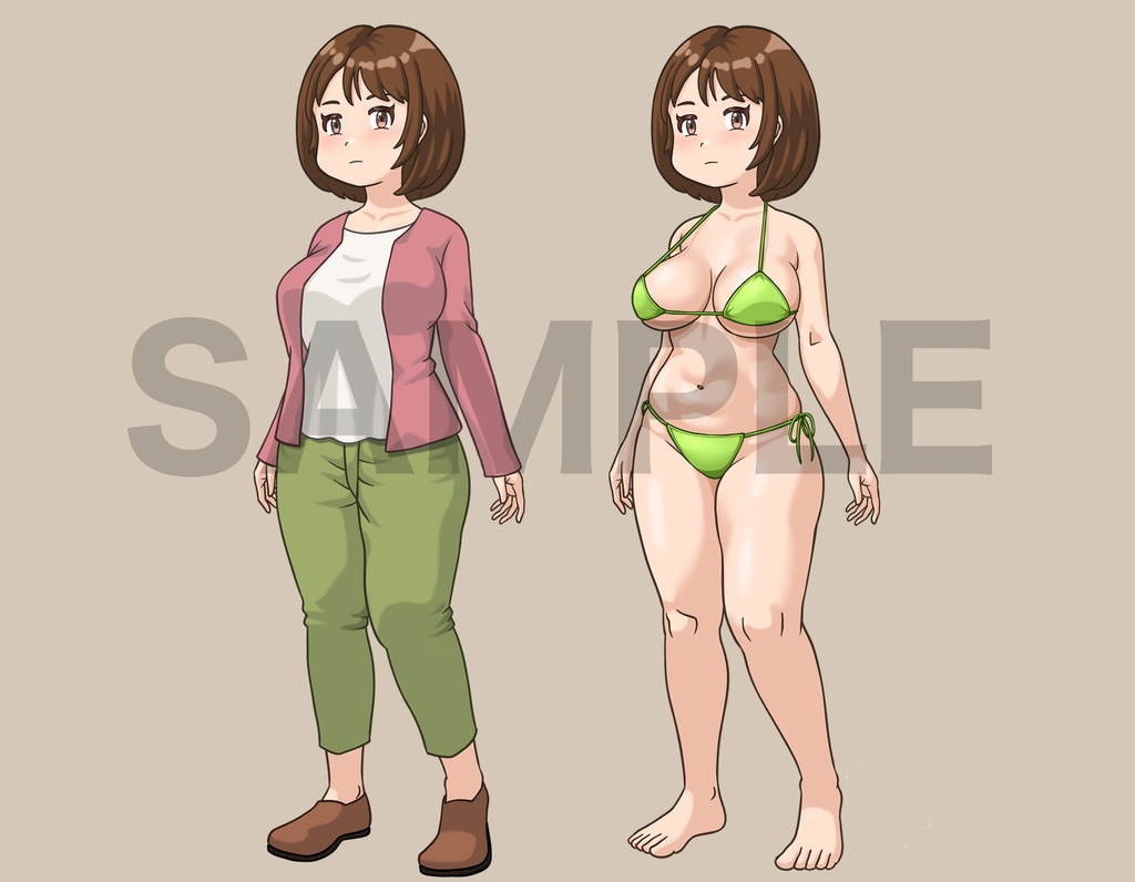 立ち絵素材、ちょいぽちゃの一般人女性&水着、C58
