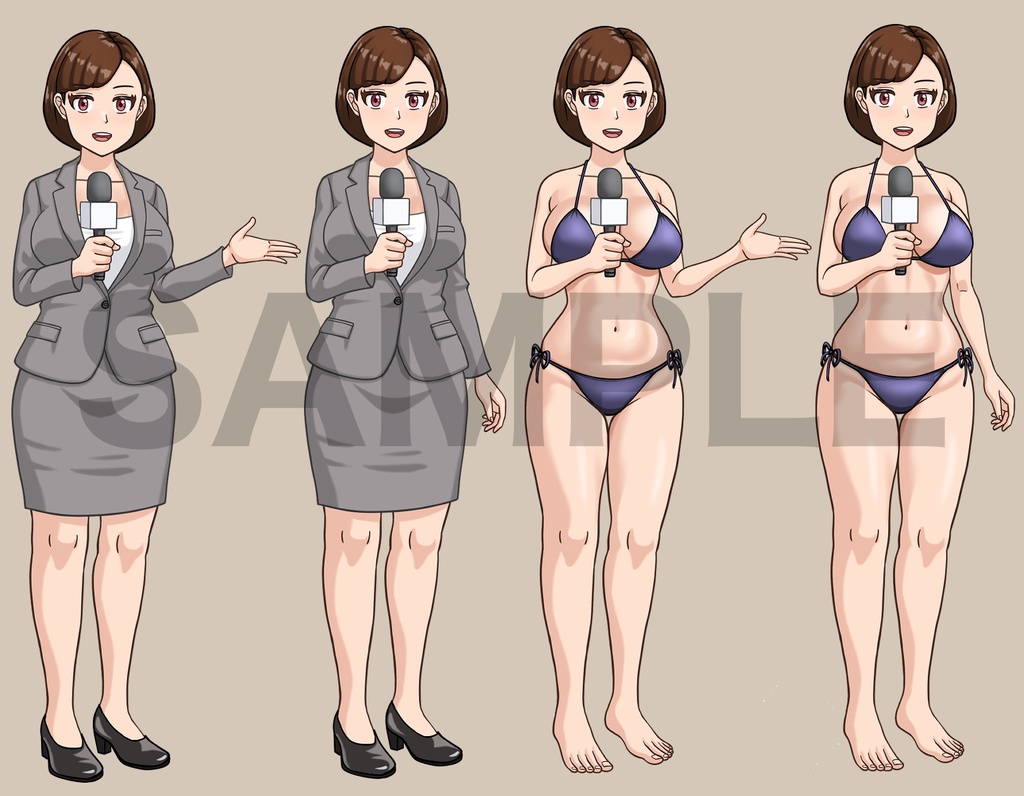 立ち絵素材、現地リポーター(アナウンサー)の女性&水着、C59