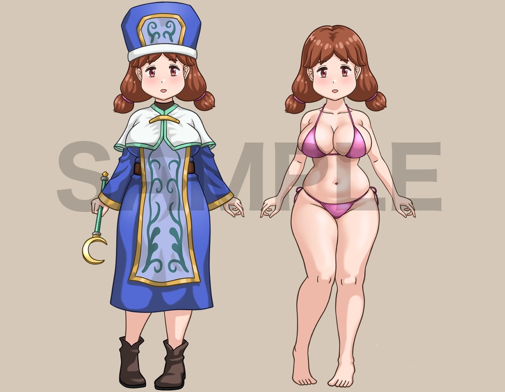 立ち絵素材、僧侶、ヒーラーの女性&水着、C60