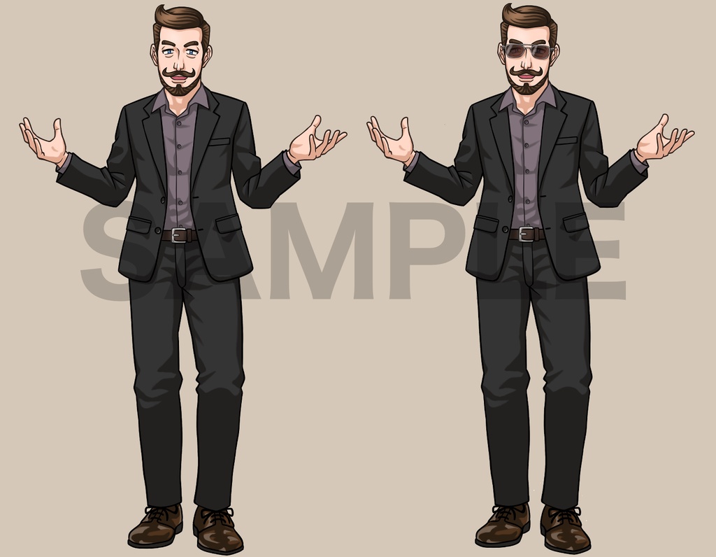 立ち絵素材、ちょっと胡散臭いスーツの男性、C63