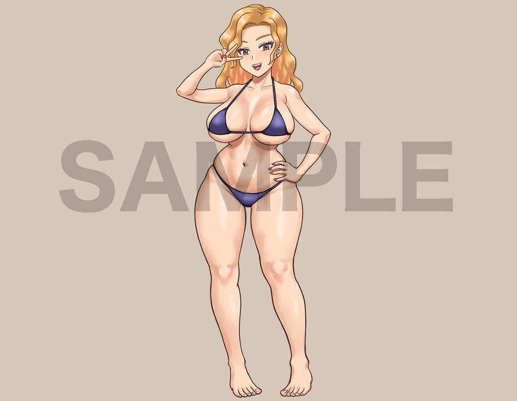 立ち絵素材、金髪の水着ギャル、C69