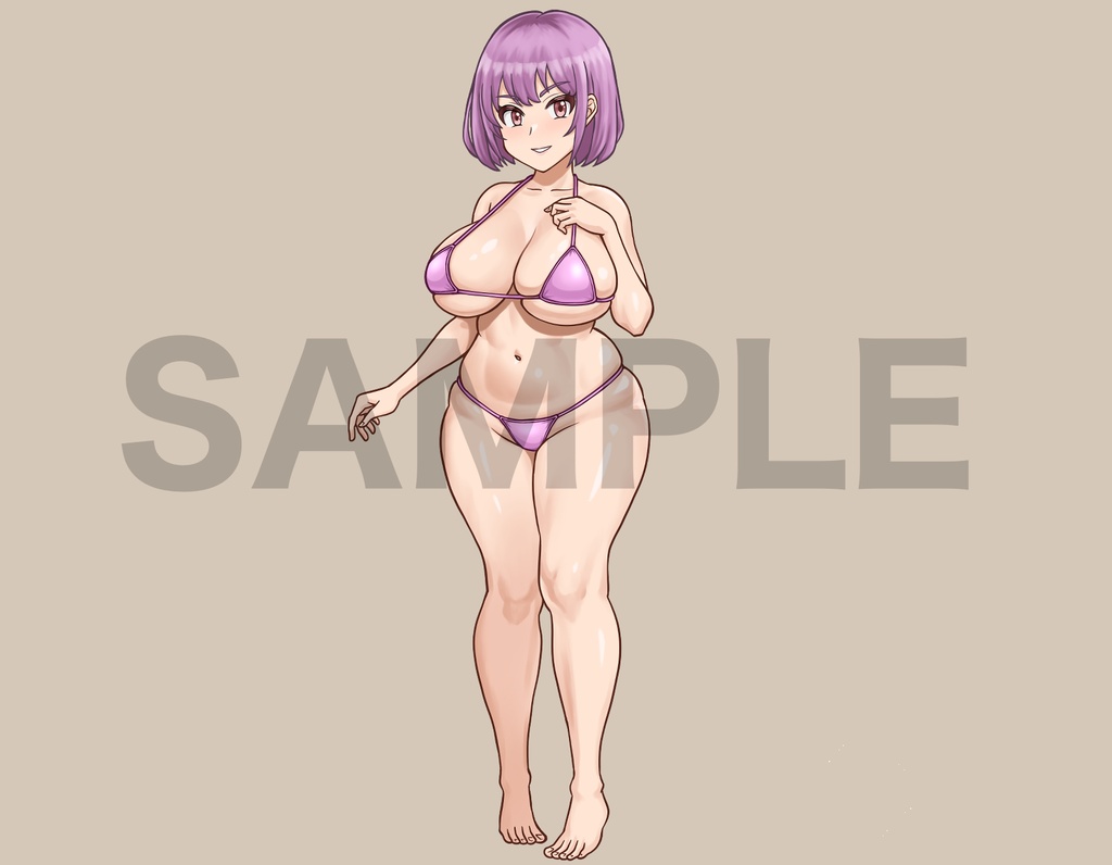 立ち絵素材、ピンク髪ボブの水着女性、C72