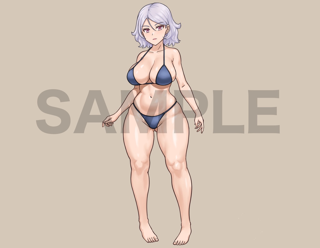 立ち絵素材、白髪の水着女性、C82