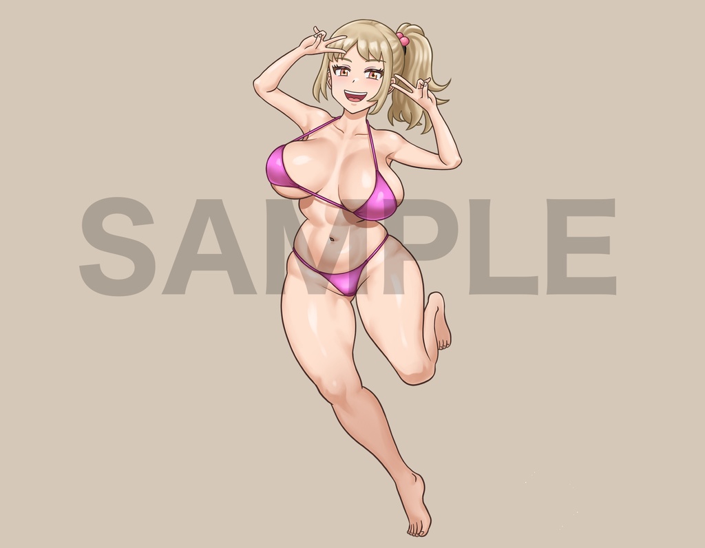 立ち絵素材、サイドテールの水着ギャル、C85