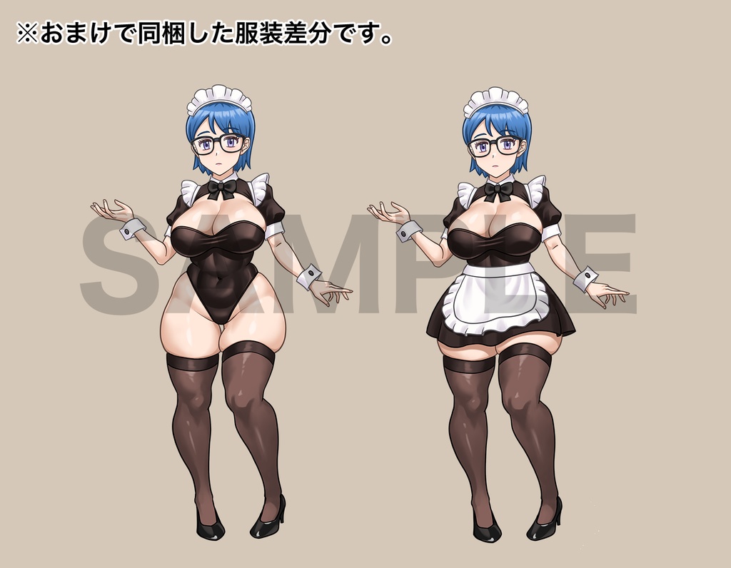 立ち絵素材、青髪メガネのメイド、C92