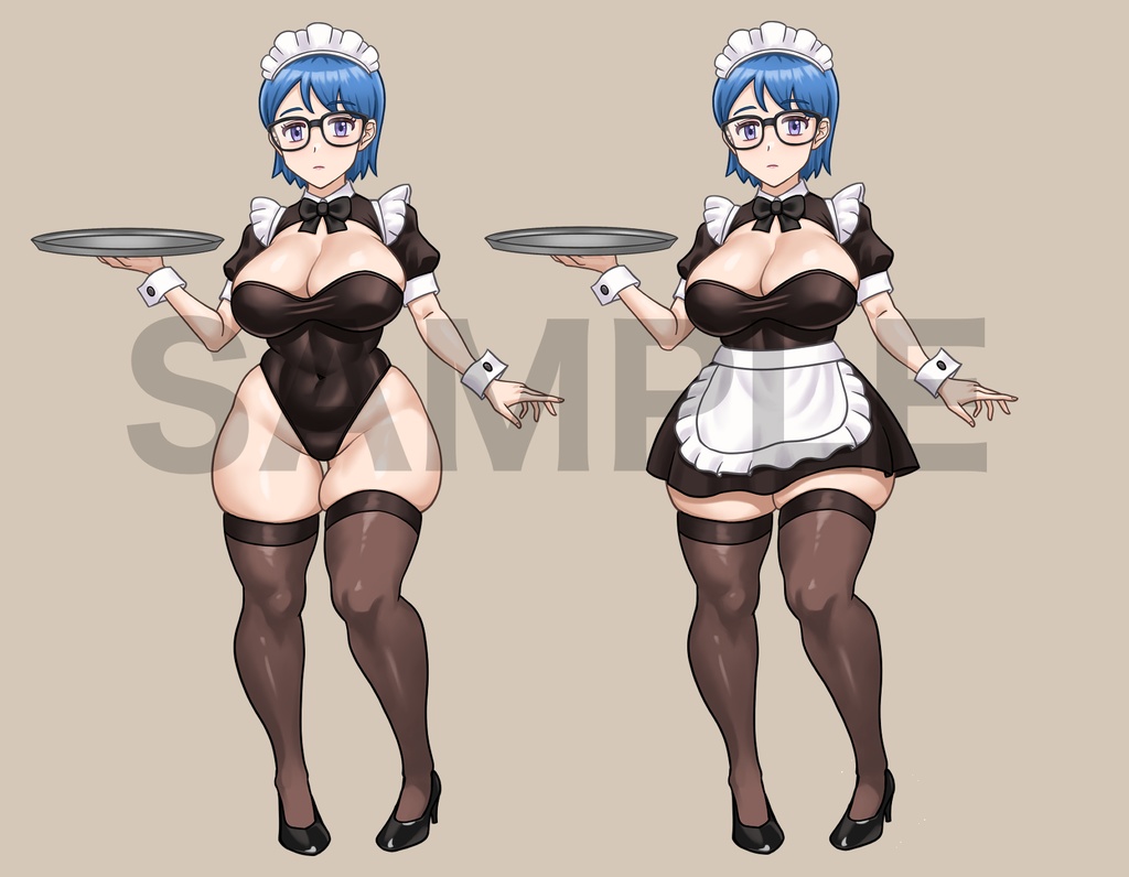 立ち絵素材、青髪メガネのメイド、C92