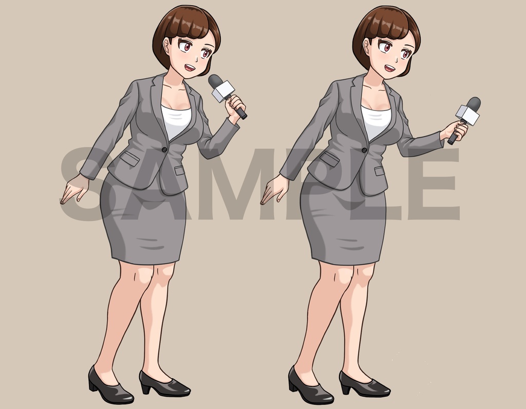 立ち絵素材、インタビューする、アナウンサーの女性&水着、C59