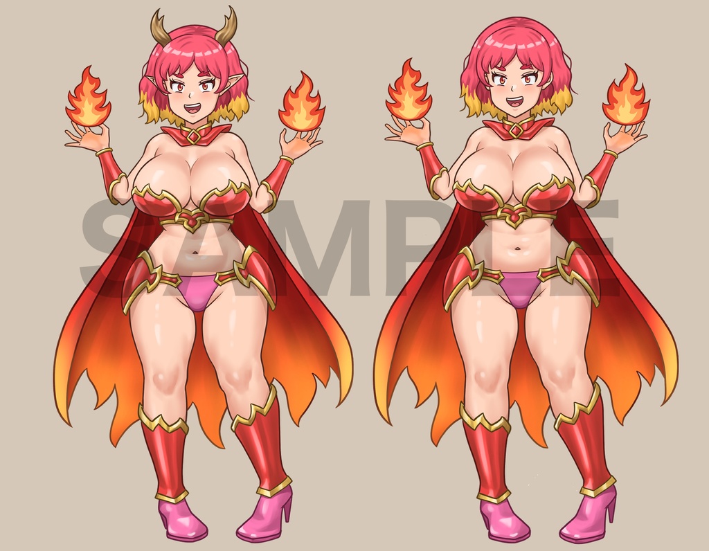 立ち絵素材、炎属性の魔族&人間、C100