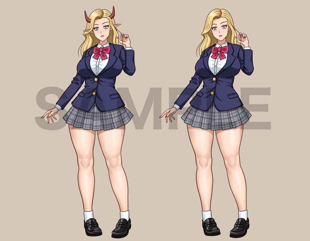 立ち絵素材、金髪魔族の女子高生、C98