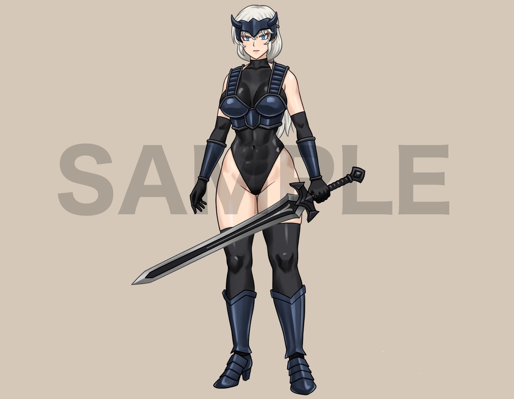 立ち絵素材、銀髪の暗黒騎士の女性、C108