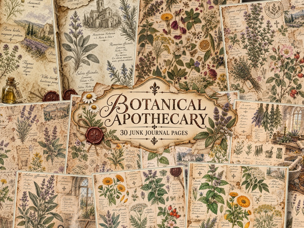 BOTANICAL APOTHECARY — HERBARIUM JUNK JOURNAL|古い薬草院の植物標本風ジャンクジャーナル素材