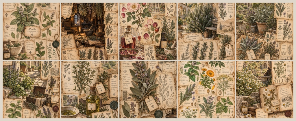 BOTANICAL APOTHECARY — HERBARIUM JUNK JOURNAL|古い薬草院の植物標本風ジャンクジャーナル素材