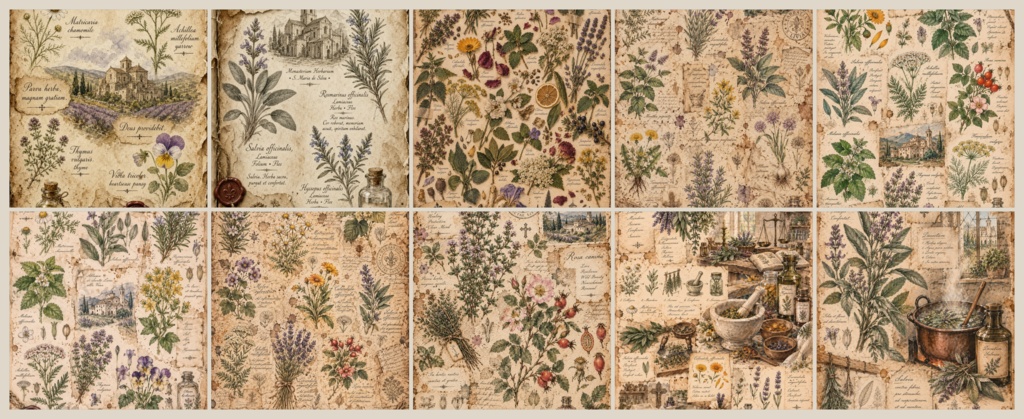 BOTANICAL APOTHECARY — HERBARIUM JUNK JOURNAL|古い薬草院の植物標本風ジャンクジャーナル素材